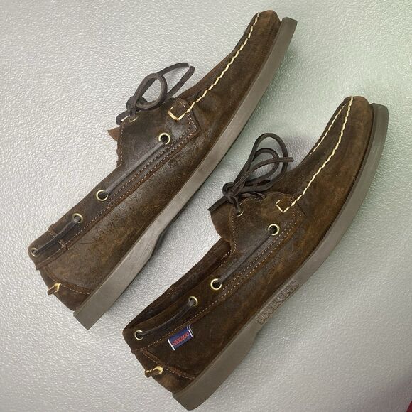 SEBAGO Docksides Portland Nubuck Distressed Dark Brown Boat Shoes Mens 11 - Picture 7 of 12